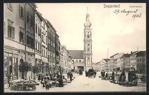 AK Deggendorf, Luitpoldplatz mit Marktständen