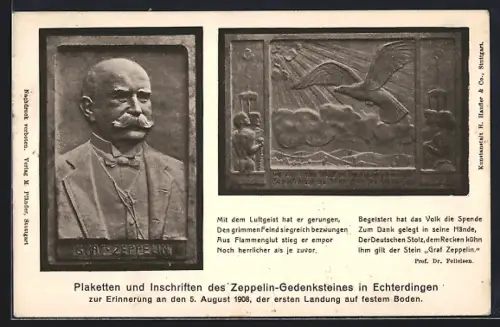 AK Echterdingen, Plaketten und Inschriften des Gedenksteines 1908