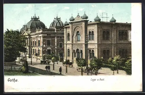 AK Gotha, Loge und Post mit Strassenpartie