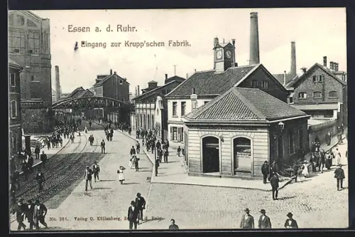 AK Essen, Partie am Eingang zur Krupp`schen Fabrik, Fabrikarbeiter