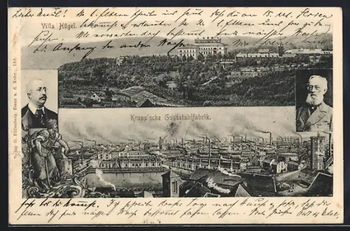 AK Essen /Ruhr, Kruppsche Gussstahlfabrik, Arbeiter, Krupp-Portraits, Villa Hügel