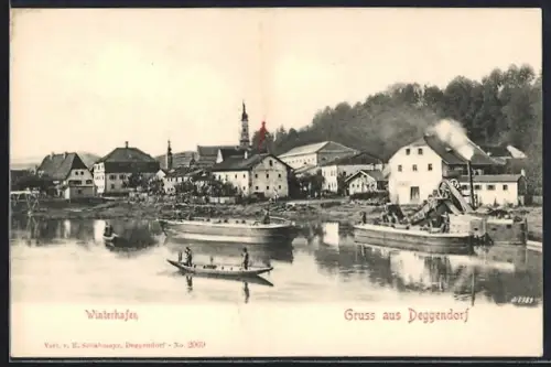 AK Deggendorf, Teilansicht mit Winterhafen