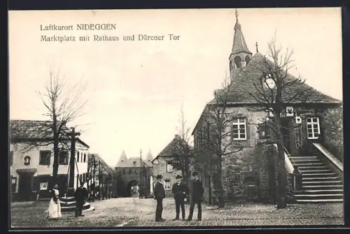 AK Nideggen, Marktplatz mit Rathaus und Dürener Tor