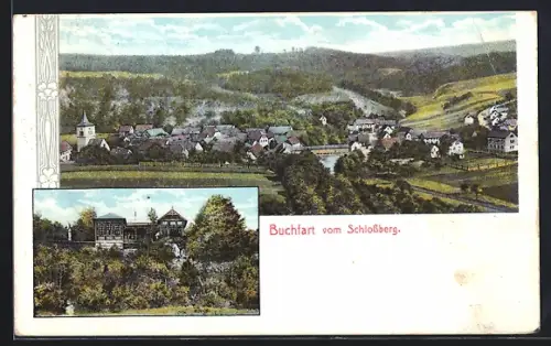 AK Buchfart, Ortsansicht vom Schlossberg, Gasthof Güntsches Ruhe