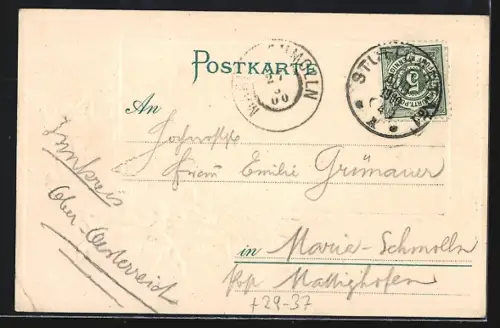 Passepartout-Lithographie Stuttgart, Totalansicht aus der Vogelschau, Wappen