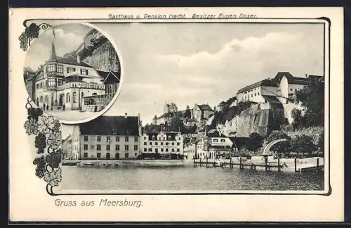 AK Meersburg, Gasthaus und Hotel zum Hecht, Uferpartie
