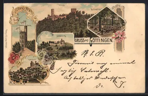 Lithographie Göttingen, Cafe Mariaspring, Bismarck-Turm, Hardenberg