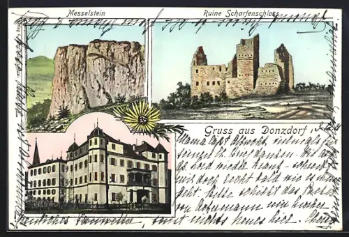 Goldfenster-AK Donzdorf, Ruine Scharfenschloss, Messelstein, Schloss in Donsdorf
