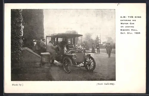 AK Lambourne, The King entering his Motor Car on leaving Bishops Hall 1905