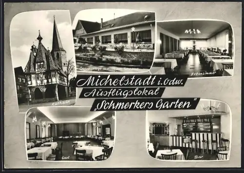 AK Michelstadt, Gaststätte Schmerkers Garten, Rathaus, Saal, Bar, Nebenzimmer