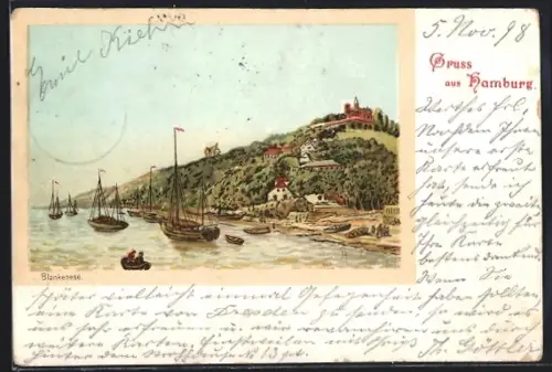 Künstler-AK Hamburg-Blankenese, Elbufer mit dem Süllberg