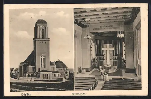 AK Görlitz, Kreuzkirche mit Innerem