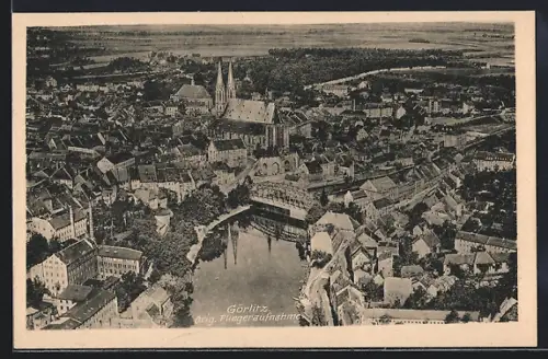 AK Görlitz, Totalansicht mit Brücke, Fliegeraufnahme