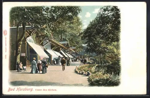 AK Bad Harzburg, Passanten den den Ständen unter den Eichen