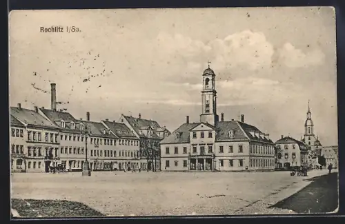 AK Rochlitz /Sa., Marktplatz mit Rathaus, Panorama