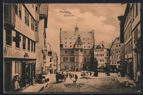 AK Marburg, Gasthaus und Geschäfte am Marktplatz