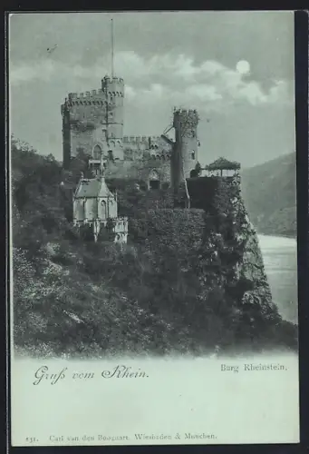 AK Trechtingshausen, die Burg Rheinstein auf dem Felsen