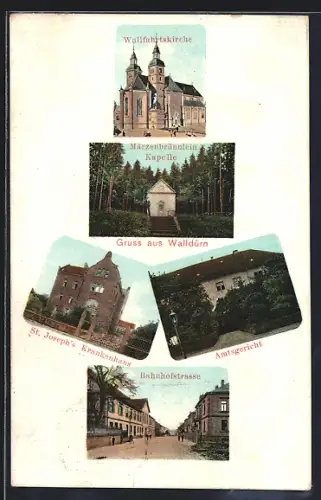 AK Walldürn, Bahnhofstrasse, St. Josephs Krankenhaus, Amtsgericht