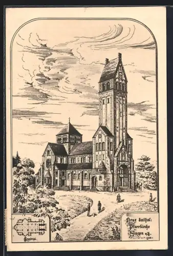Künstler-AK Singen / Hohentwiel, Katholische Pfarrkirche