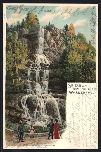 Lithographie Motiv vom Romkerhaller Wasserfall