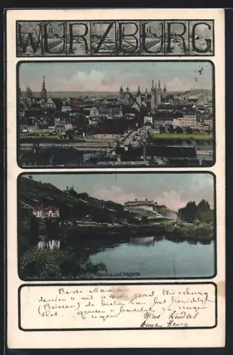 AK Würzburg, Festung und Käppele, Teilansicht