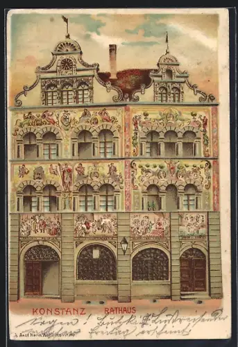 Lithographie Konstanz, Rathaus, Vorderansicht