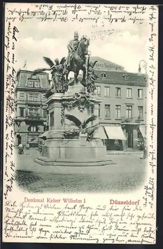 AK Düsseldorf, Denkmal Kaiser Wilhelm I. u. Apotheke