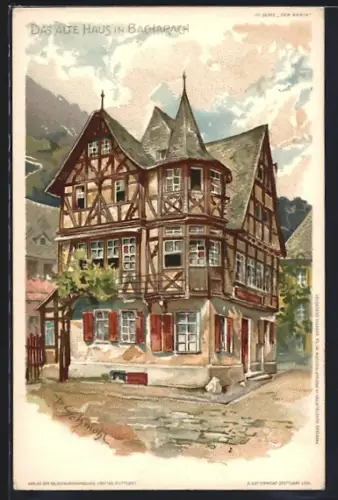 Künstler-AK P.Schmohl: Bacharach, Partie am alten Haus