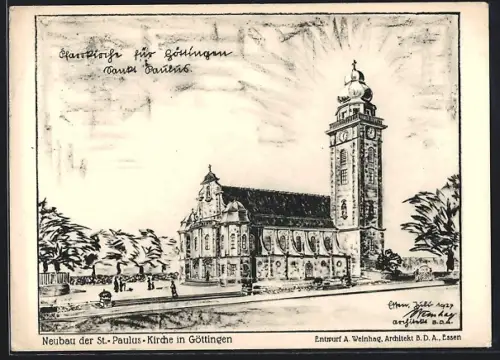 Künstler-AK Göttingen, Neubau der St. Paulus-Kirche