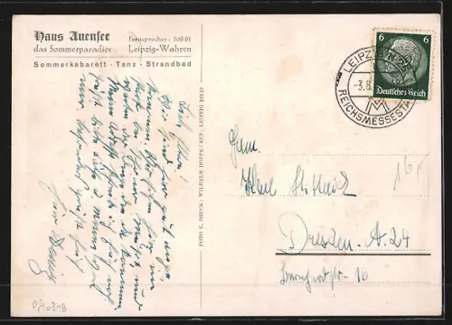 AK Leipzig, Totalansicht Haus Auensee