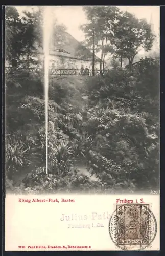 AK Freiberg / Sachsen, König-Albert-Park, Bastei, Fontäne um 1900