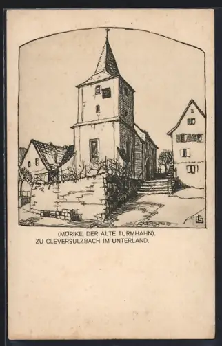 Künstler-AK Cleversulzbach im Unterland, Partie an der Kirche