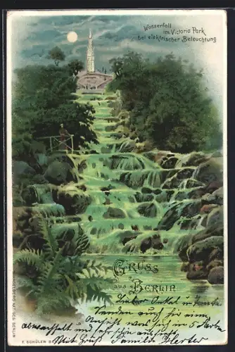 Lithographie Berlin-Kreuzberg, Wasserfall im Victoria Park
