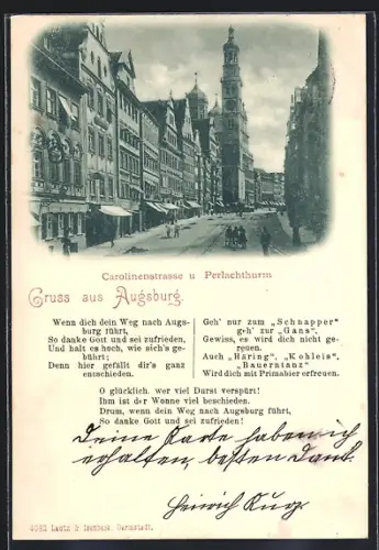 AK Augsburg, Carolinenstrasse und Perlachturm