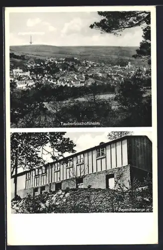 AK Tauberbischofsheim, Jugendherberge, Ortsansicht aus der Vogelschau