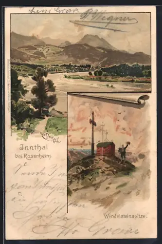 Künstler-AK Otto Strützel: Rosenheim /Innthal, Blick auf die Wendelsteinspitze