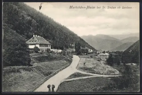 AK St. Stefan ob Leoben, Mathilden-Heim mit Strassenpartie