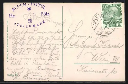 AK Aflenz, Carl Saillers Alpenhotel Hochschwab in der Fölz