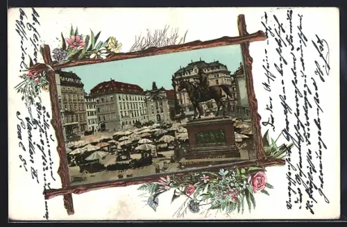 Lithographie Wien /Nieder-Oesterreich, Am Hof mit Denkmal, Passepartout