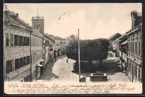 AK Bad Hall, Unterer Marktplatz mit Brunnen