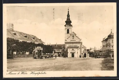 AK Mauer b. Wien, Hauptplatz mit Hotel-Restaurant-Cafe und Kirche