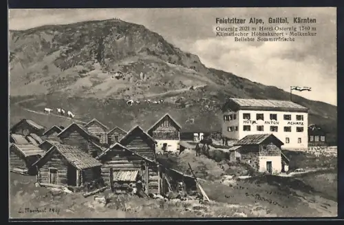 Künstler-AK Feistritzer Alpe /Geiltal, Hotel Osternig