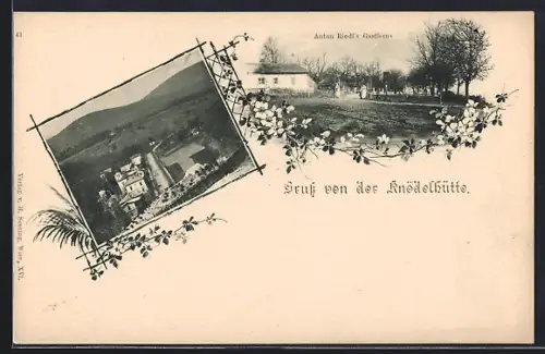 AK Hütteldorf, Gasthaus Knödelhütte Anton Riedl, Teilansicht