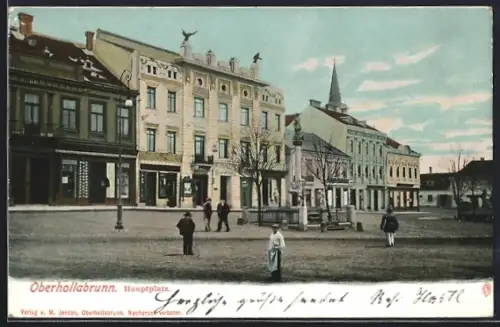 AK Oberhollabrunn, Hauptplatz mit Denkmal
