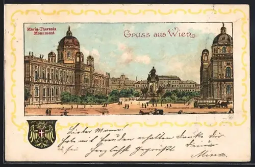 AK Wien I, Maria-Theresia Monument, Pferdebahn