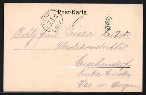 AK Kirchschlag, Kaiser Franz Josef-Volksschule und Pfarrkirche mit Flusspartie