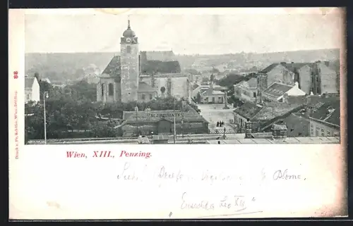 AK Wien, Penzing, Strassenpartie mit Kirche