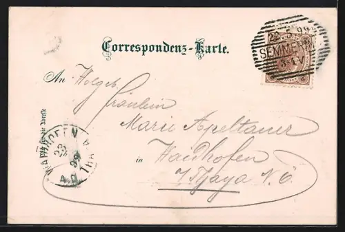 Lithographie Semmering, Ortsansicht und Ruine Klamm, Weinzöttlwand