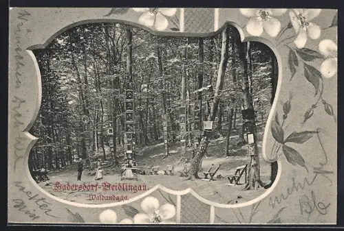 Lithographie Hadersdorf-Weidlingau, Waldandacht, Blumen, Passepartout