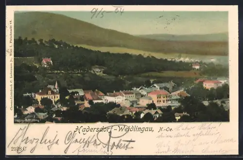 AK Hadersdorf-Weidlingau /N.-Oe., Ortsansicht mit Blick in die Berge